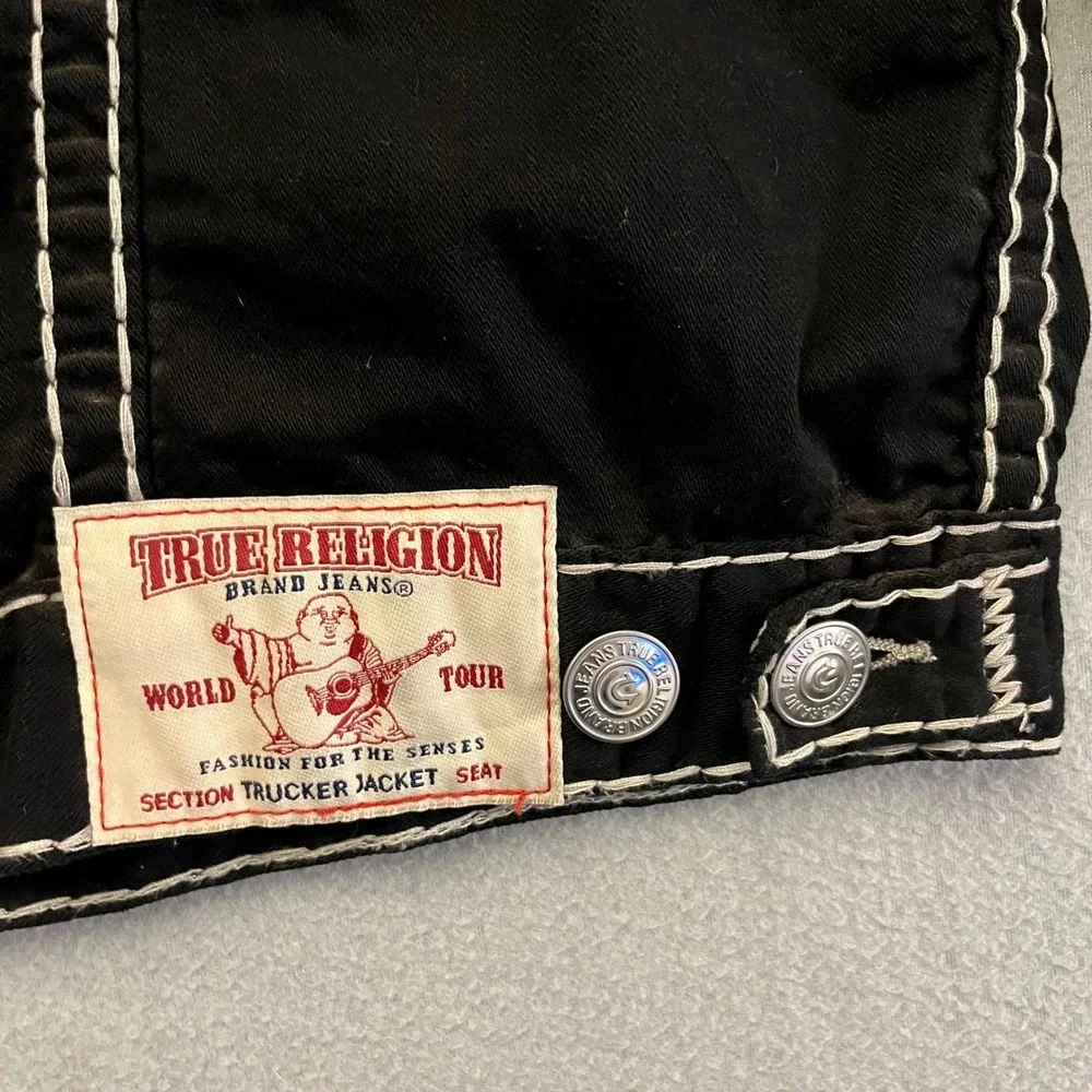 True Religion Trucker Jacket 2XL NWT Black Super T World Tour Deadstock Denim